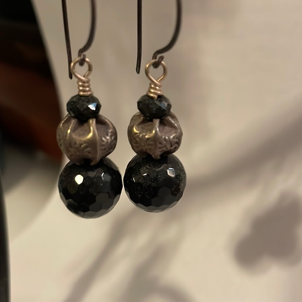 Faceted onyx and silver earrings